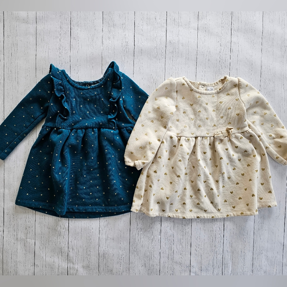 2 Carter's Longsleeved Fleece Dresses 24 Months